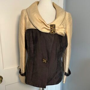 Lily & Taylor Vintage Wool/Silk Top/Blouse| 80"s | Cream & Brown | Size 12